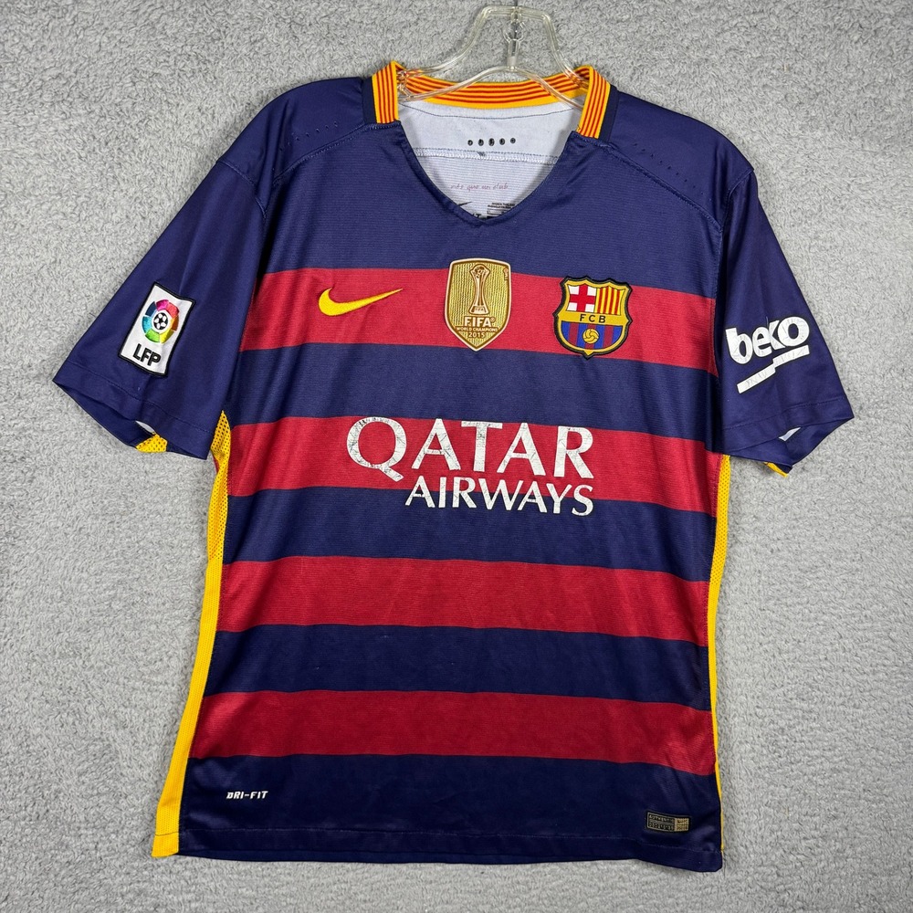 Nike FC Barcelona 2015-16 Suarez 9 Home Jersey Blue Red Mens Large Flaws Soccer